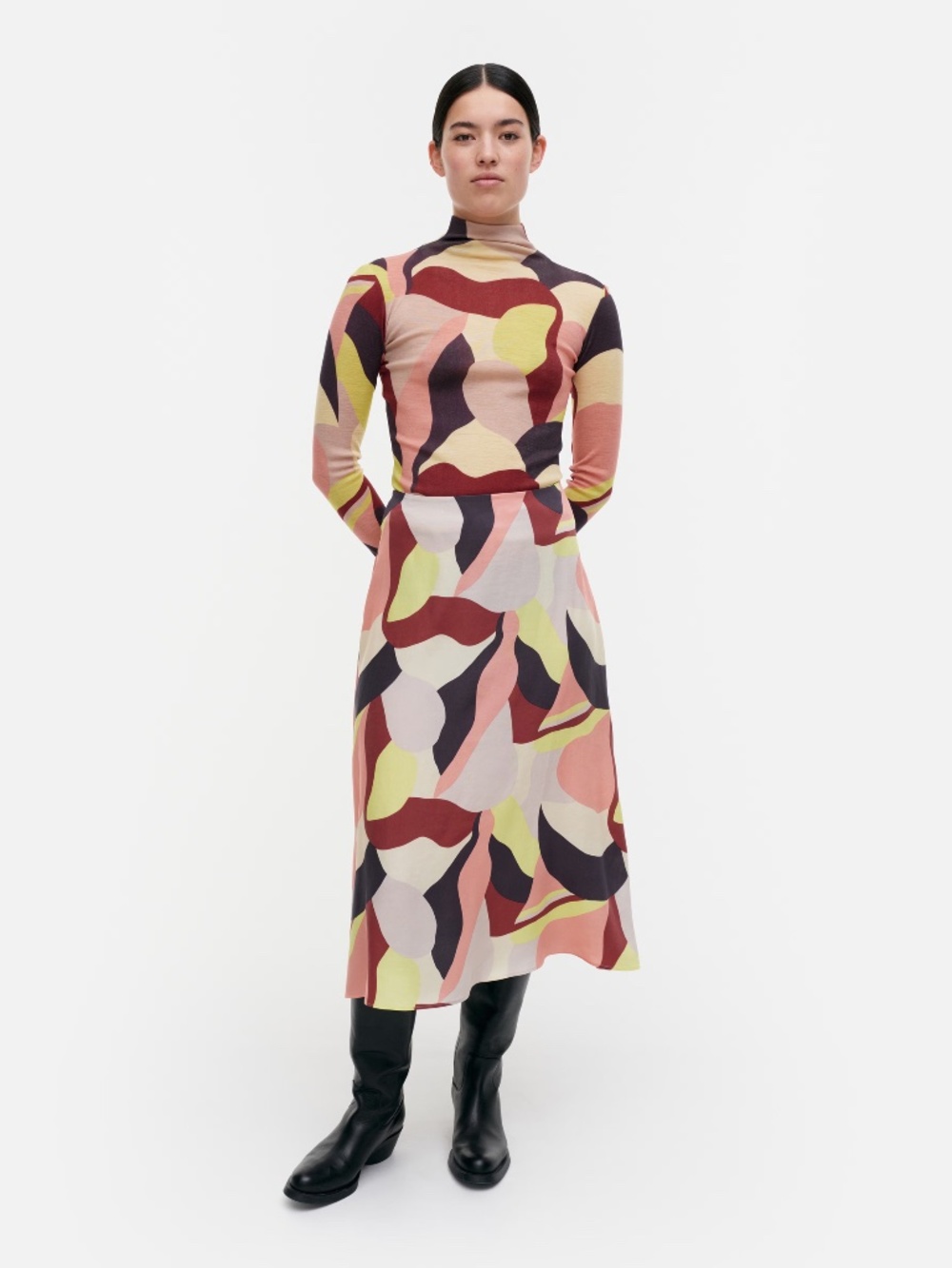 Marimekko Kreppi Kamelia Multicolor Abstract Stripe Maxi Skirt